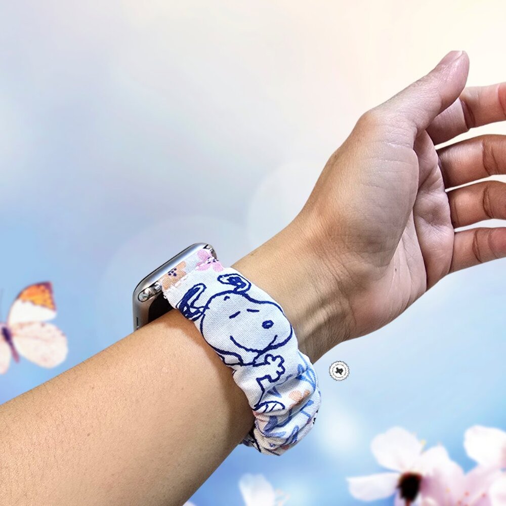Spring Snoopy White Beagle Dog Scrunchie Watch Band for Apple, Fitbit, Samsung